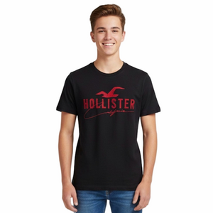 Hollister Dark Blue Navy T-Shirt Tee Red Logo Activewear Cotton Casual Men XXS